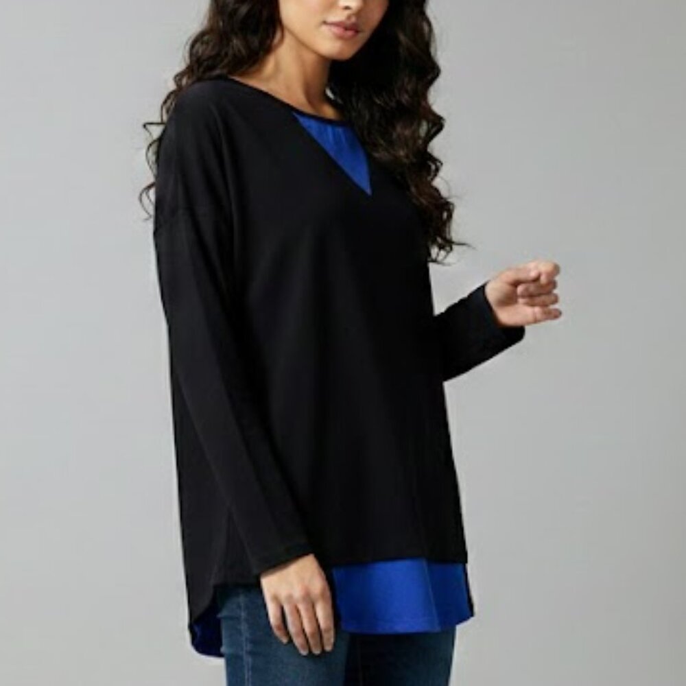 Unbranded Women's Black and Blue Color blocked Long Sleeve Tunic Size Small